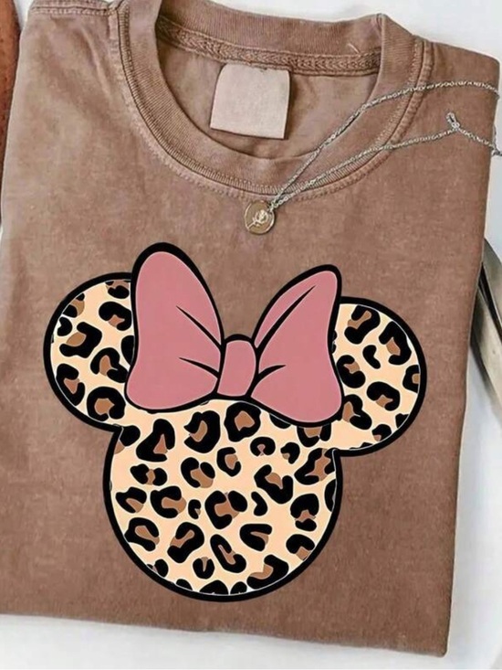 Tops - Leopard Minnie Graphic Tee with Pink Bow!! Great quality! L/XL
